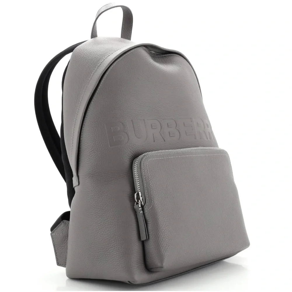 NWT Burberry Abbeydale Leather Logo Backpack Charcoal Grey - Picture 2 of 10
